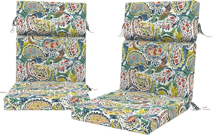 DYTXIII Outdoor High Back Chair Cushions Set of 2, 44"x22" Water Repellent Patio Seat Cushions with Elastic Sponge, All Weather Chair Pads for Rocking, Dining, Patio Furniture - Paisley Paradise