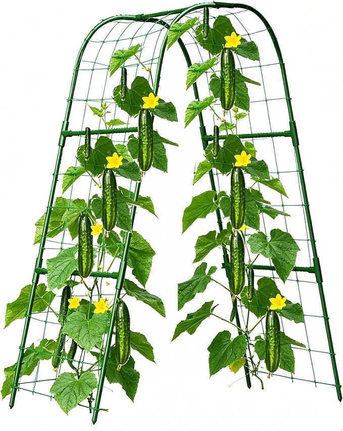 Cucumber Trellis for Raised Bed, U-Shape Garden Trellis for Climbing Plants Outdoor, Metal Arch Plant Support, Vegetables Trellis for Squash Grape Pea Bean Vines Flower (WxH=15.7x47inch)