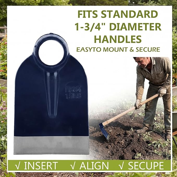 Hoe Head 1.6 lb, 4-1/2" Blade Width, 1-3/4" Diameter Hole, Grub Hoe Head Garden Steel Tool for Tough Soil, Garden Hacking, Landscaping, Farming or Yard Work, No Handle Included(Blue,1 Pcs)