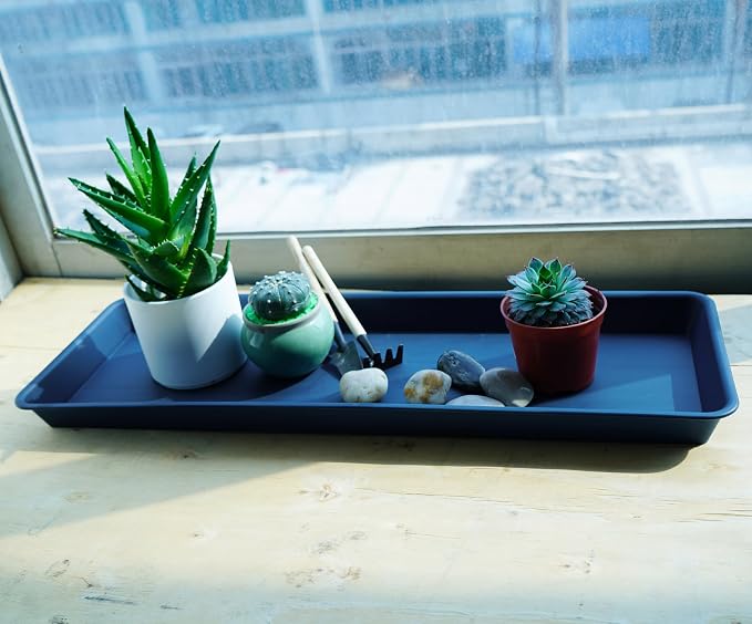 VUWEZ 6 Pack of Plastic Plant Tray Saucer Rectangular, Planter Trays Saucers for Indoors Outdoor, Plant Water Drip Tray for Flower Pot Planter, Windowsill Trays (6.5 X 13 Inch, Blue)