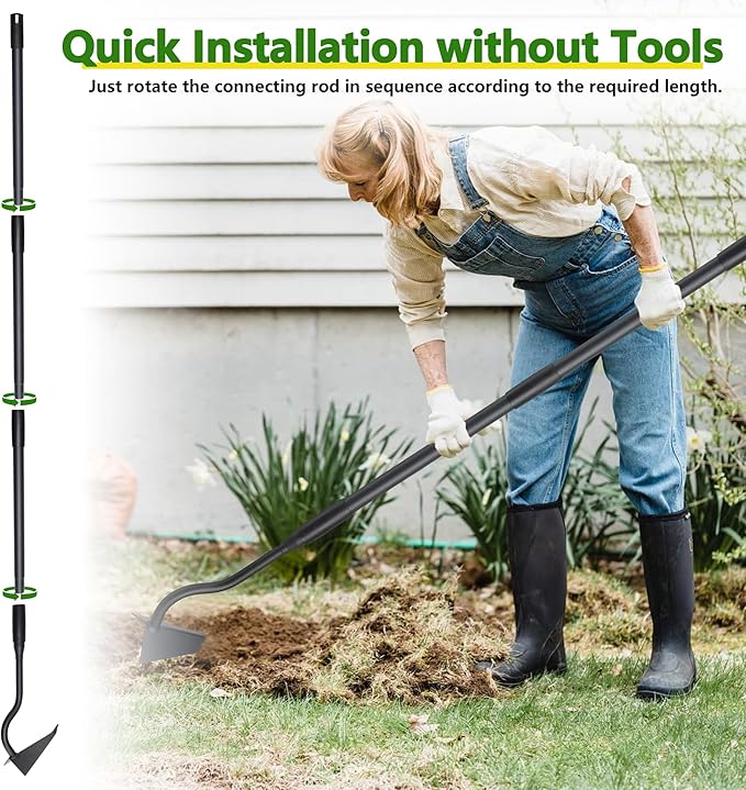 LLARGUEST Hoe Garden Tool, Triangle Garden Hoe for Digging Cutting Trenches Loosen Soil Heavy Duty Hand Weed Hoe Long Handle 59 Inch