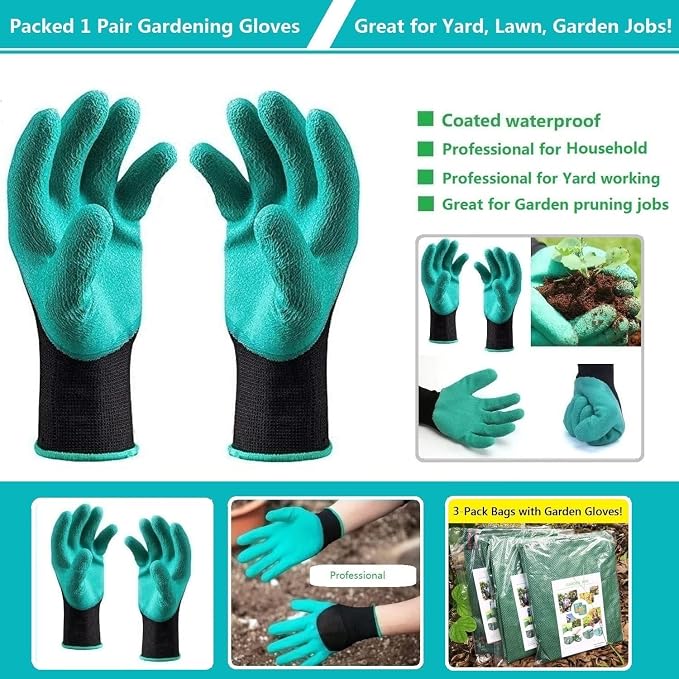 Professional 3-Pack 72 Gallon Big Lawn Garden Bags (D26,H30 in) Reusable Yard Waste Bags with Gardening Gloves for Pruning,Leaf Bag,Yard Debris,Lawn Weeds,Grass Clippings,Hedge Trimmings Bag 4 Handles