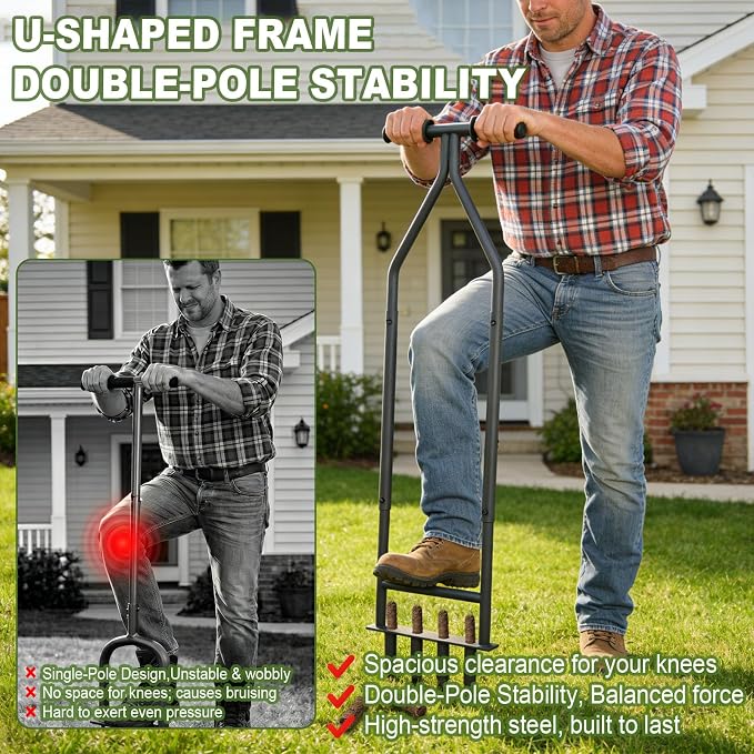 Manual Lawn Aerator Tool, Heavy Duty Detachable Iron Grass Aerator with Root Weeder, Reducing Soil Compaction, Yard Aeration Tool for Garden & Lawn Care