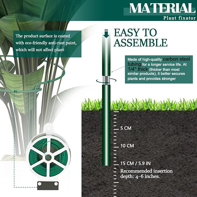 6-Pack 31.5” Plant Support Stakes, Steel Plant Cage & Peony Tomato Hydrangea Cage, Garden Stakes for Outdoor Plants, Heavy-Duty Plant Stakes, 16.7” Support + 14.8” Extension Tubes
