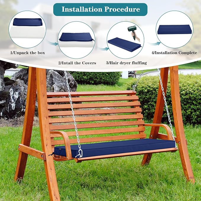 Outdoor Bench Cushions 42 x 18 Inch Thick Waterproof Porch Swing Cushions with Tie Patio Furniture Chair Cushion Bench Pad Color Fastness Backyard Seat Pads Navy