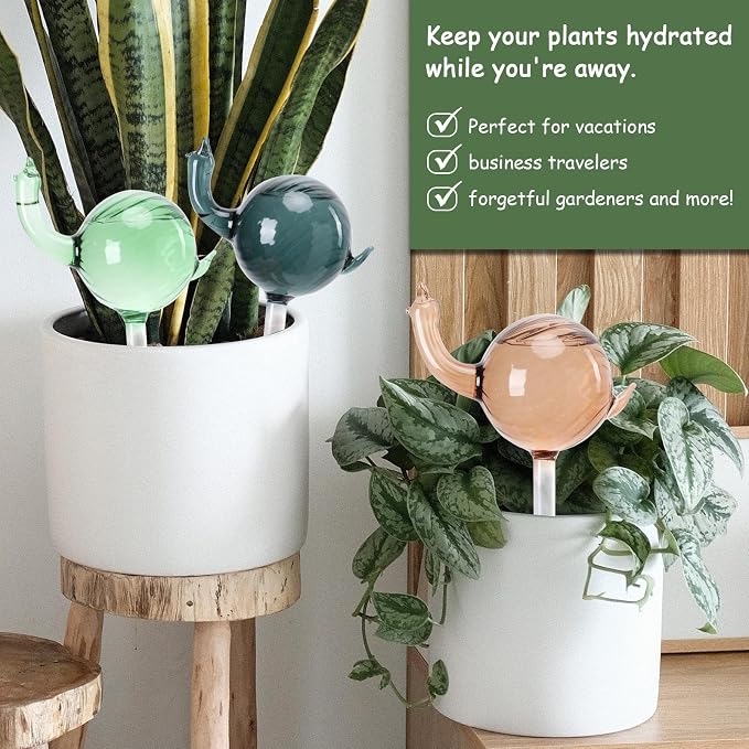Glass Plant Watering Globes 3PCS Plant Watering Devices Self Watering Planter Insert Automatic Plant Waterer Indoor Snail Decoration