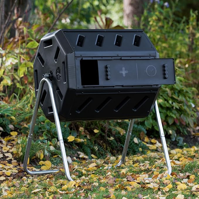 FCMP Outdoor IM4000 Dual Chamber Tumbling Composter (Black)