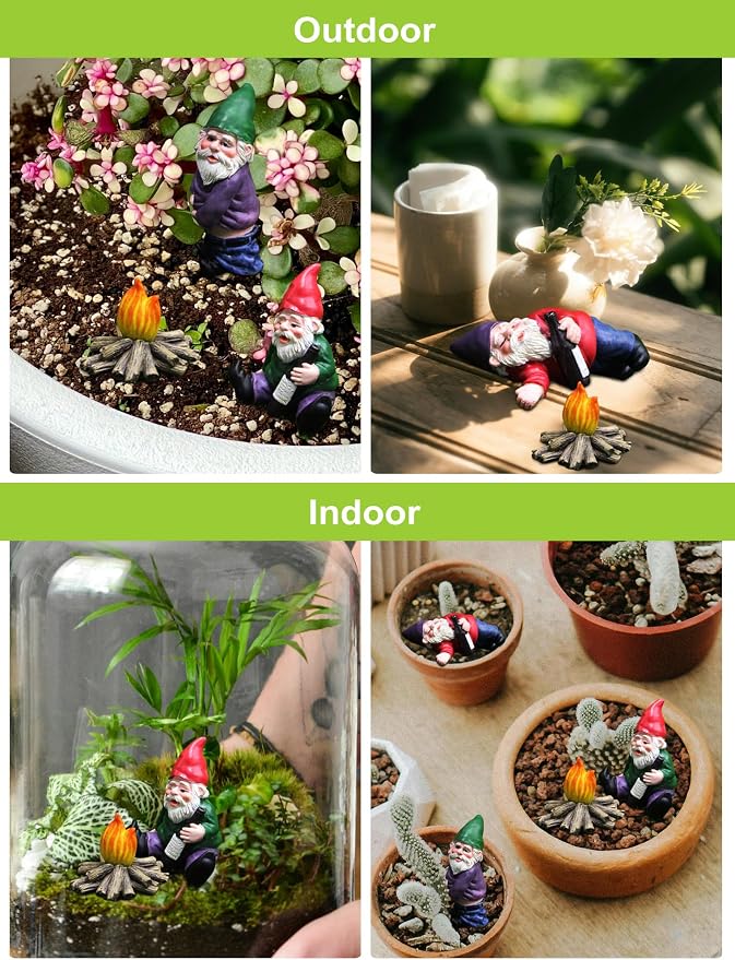 Garden Gnomes Outdoor Statue, 𝗗𝗿𝘂𝗻𝗸 Resin Gnomes Figurines, Small Gnome Gifts Decorations for Yard Home Patio Yard Lawn Balcony Porch Patio Desks Ornament, 4Pcs Set