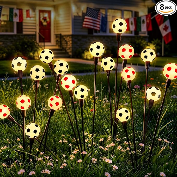 vignuto 2026 Solar Soccer Lights, 8 Packs 48LED, Solar Lights Outdoor Waterproof, World Cup Decorations, Garden Decor, Patio Decor, Unique Decor for Soccer Game.