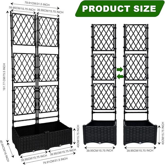 BUKLIYN Planter with Trellis - Raised Garden Bed with Trellis 75.5"x31.5"x16", Privacy Screen Planter Box with Drainage Hole, Outdoor Raised Garden Bed for Climbing Plants