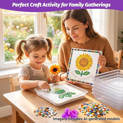 U0U 5Pcs Stepping Stone Kit Includes 12inch Square Cement Molds,Mosaic Tiles and Carving Tools,DIY Garden Stepping Stone Kit for Kids,Outdoor Walkways Pavement Decoration (No Concrete Mix)