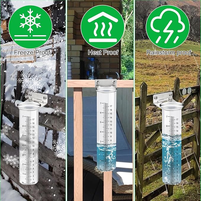 7" Capacity Rain Gauge Outdoor with Stainless Steel Mounting Rack Holder, Wall Mount Hanging Rain Measure Gauge for Yard,Post Mount Rain Gauge Large Rain Gauge Outdoor for Home Yard Garden