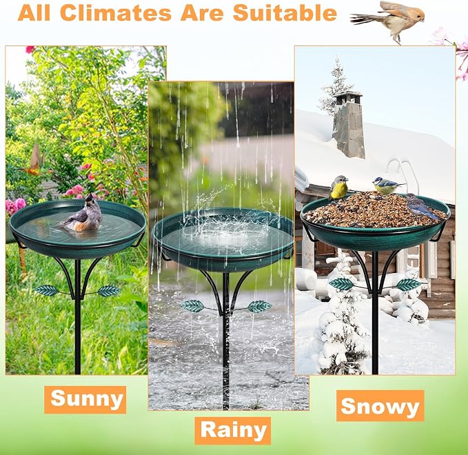 Metal Bird Bath for Outdoor, Vintage Free Standing Birdbathswith Metal Stake Stand,Detachable Bird Baths Feeder Bowl for Garden Patio Yard Lawn Decor,Upgraded 5-Pronged Base (Green)