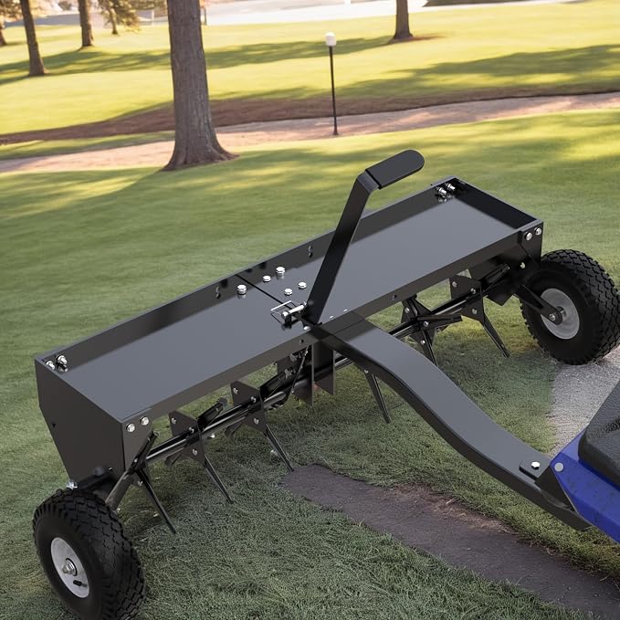YINTATECH 40in Tow Behind Aerator, Plug Aerator for Lawn Tractor, 24 Plug Coring Knifes, Black