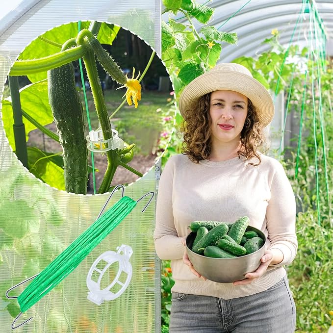 70Pcs Tomato Hooks with String, Tomato Support Hooks, Tomato Holder Hooks & Plant Support Clips with 33.3ft Twine to Prevent Tomatoes from Pinching or Falling Off