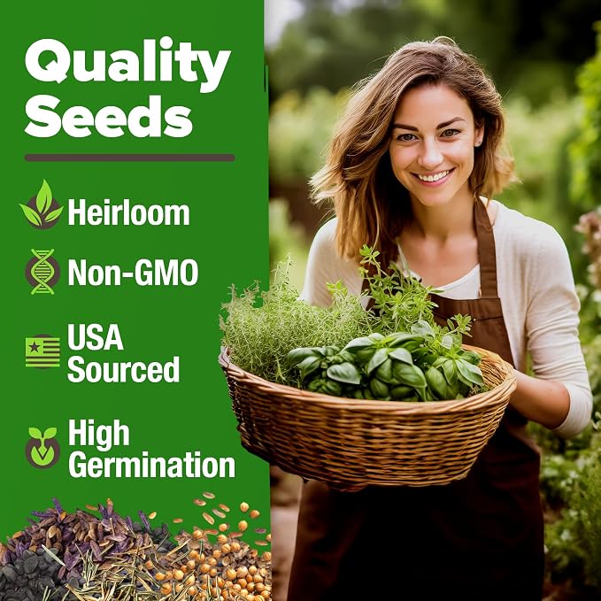 55 Vegetable Seeds & 15 Culinary Herb Seeds Pack – 32,500+ USA Non-GMO Heirloom Seeds for Planting – Survival Garden Kit for Preppers – Gifts for Gardeners Men Women