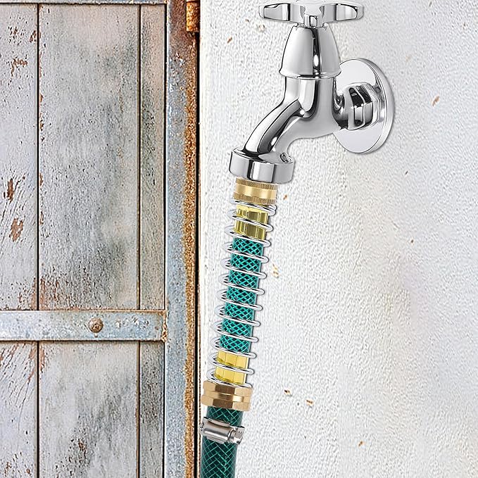 Triumpeek 2 Packs Garden Hose Extension Adapters, 5.7"L Hose Protectors with Coil Spring, Brass Hose/Pipe Connectors with 3/4" Threaded Hose Fittings