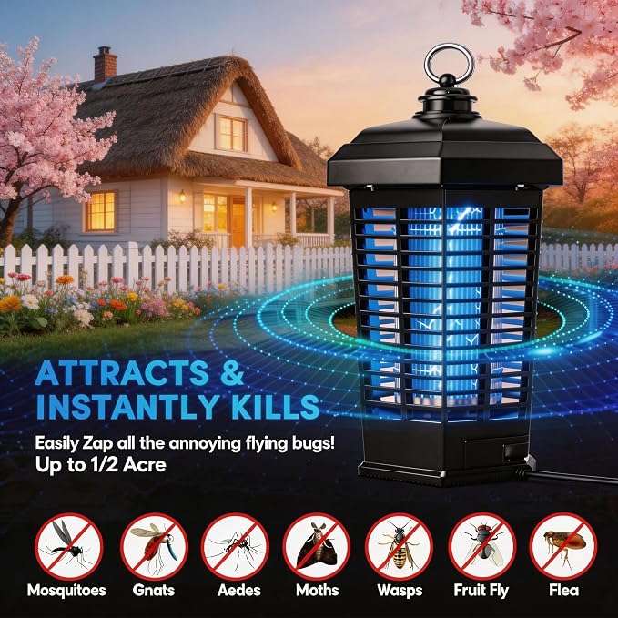 Bug Zapper for Outdoor Indoor,Waterproof Electric Mosquito Zapper, Mosquito Zappers, Insect Killer lamp, Electronic Fly Zapper for Backyard, Patio,Garden,Sport Fields Home（4200v,10ft Cord）