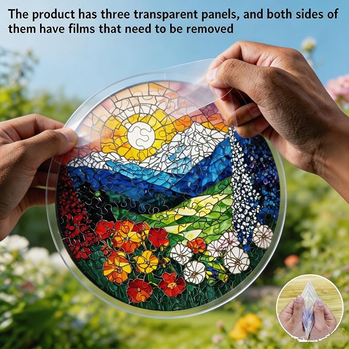 Acrylic Suncatcher Puzzle, 83 Pieces Unique Landscape Sun Catcher Puzzle Kit for Doors Garden and Window Hanging, Colorful Hanging Light Catcher Decor, DIY Suncatcher Kits for Adults, 7.4 in
