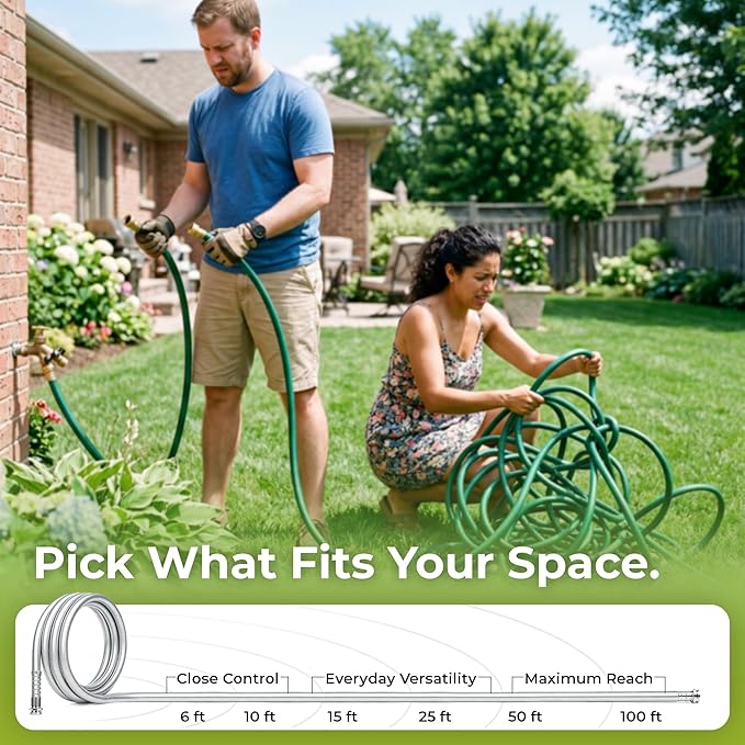 5/8" x 25 ft Leader Hybrid Garden Hose - No Kink Leakproof Heavy Duty Flexible Lightweight Durable Water Hose - Male to Female Fittings for Reel Cart, Gardening, Lawn & Car Wash