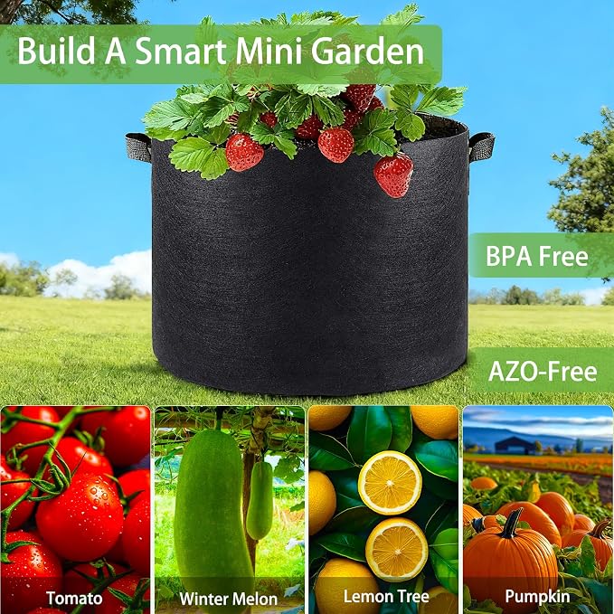 iGarden Grow Bags Tall,20 Gallon Grow Pots 5 Pack with Handles, Heavy Duty 320G Thickened Nonwoven Fabric Plant Bag for Vegetables, Black