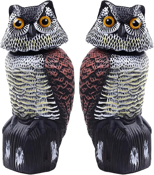 Hedoc 2 Pack Fake Owl Decoys to Scare Birds Away(15 inch), Rotating Head Sculptures, Nature Enemy Scarecrow Plastic Statues, Pest Repellent,Pigeon Deterrent Outdoor Yard, Garden Protectors