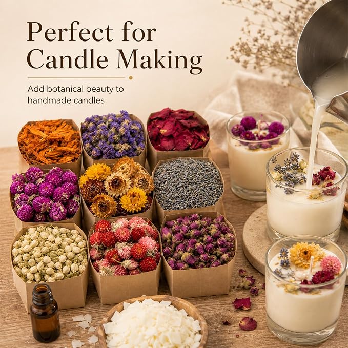 Sukh Dried Herbs Kit - Dried Botanicals Bulk,9 Bags Natural Dry Flowers and Herbs for Soap,Candle,Perfume,Bath Bombs,Resin Jewelry Making Supplies,Fragrance Sachet DIY and Witchcraft