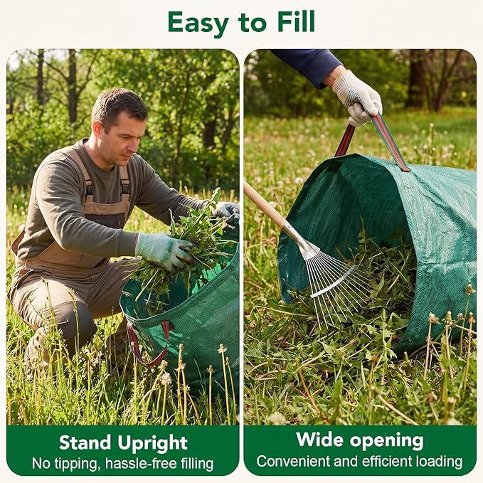 Dntorx 53 Gallons Reusable Yard Waste Bags, 2 Packs Lawn and Leaf Bags With Reinforced Handles, Collapsible Garden bag For Leaves,Grass,Storm Debris,Construction Waste, Standable&Foldable