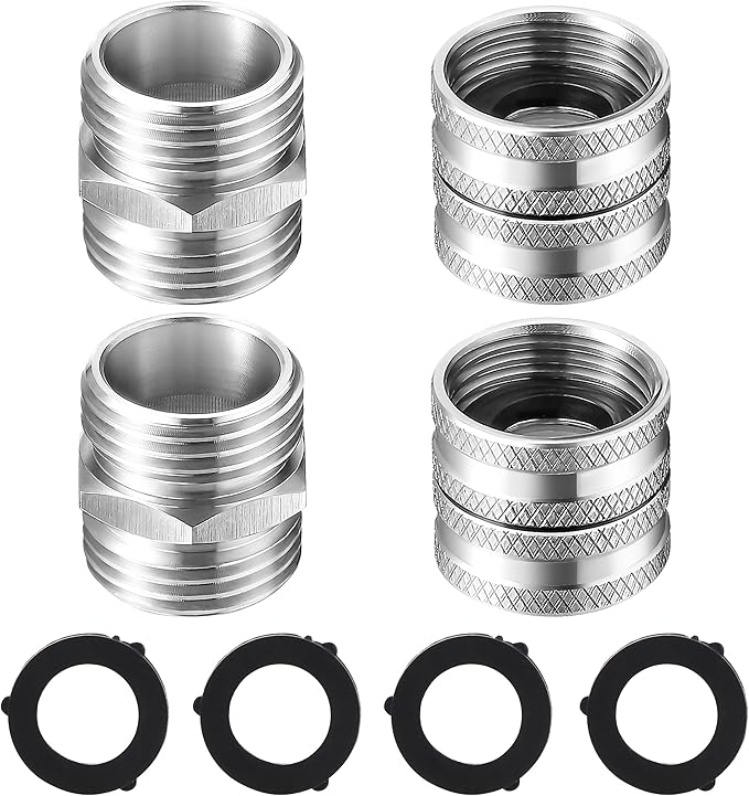 M MINGLE Garden Hose Adapter, Male to Male, Female to Female, 3/4 Inch Stainless Steel Connector, 4-Pack with Extra 4 Washers