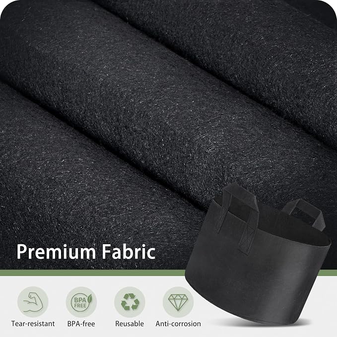 GreatBuddy Grow Bags 10 Gallon 6-Pack, Heavy Duty Fabric Grow Bags with Handles for Vegetables, Herbs, and Tomatoes, Fabric Pots & Planting Bags for Outdoor Home Gardening