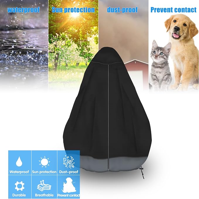 MBOOM Fountain Cover 52"x68", Heavy Duty 600D Oxford Waterproof Windproof & Dustproof Garden Fountain Cover for Winter Protection, Black and Gray Splice for Backyard Patio Use