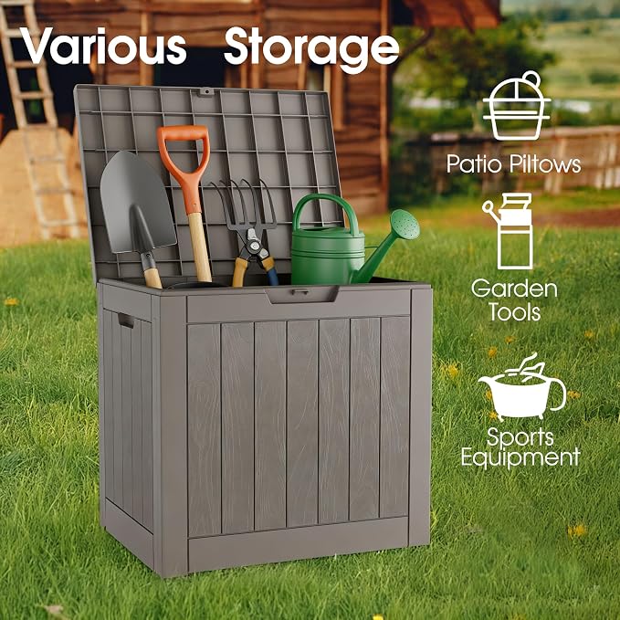 Outdoor Storage Box, 31 Gallon Resin Deck Boxes Outdoor Waterproof For Patio Furniture, Garden Tools, Pool Supplies, Lockable And UV Resistant (Striped Gray)