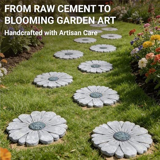 Heavy Duty Concrete Stepping Stone 10 Inch Daisy Design, Non Slip Garden Pathway Stone for Outdoor Walkway Yard Patio Lawn (Gray)