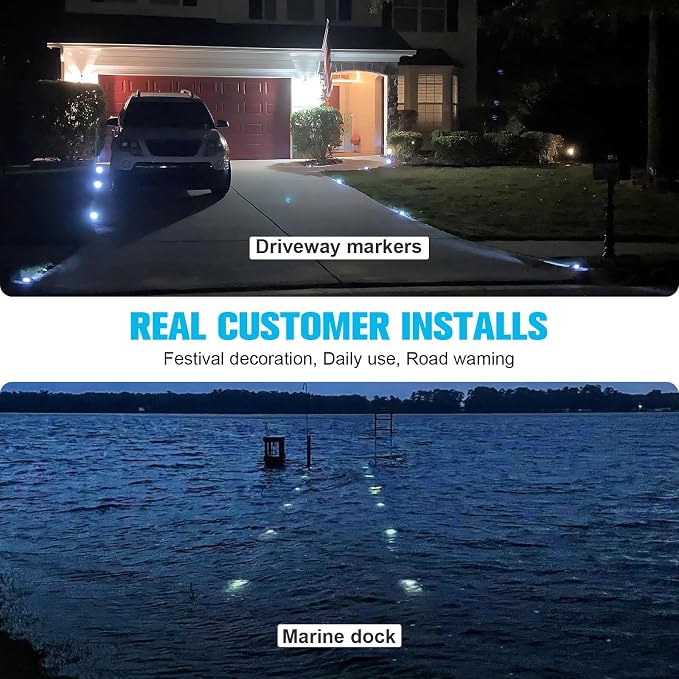 VOLISUN Solar Deck Lights Driveway Dock Lights, 8-Pack Led IP68 Waterproof Outdoor Warning Step Lights for Driveway Sidewalk Garden Pathway Yard(White, Auto On/Off