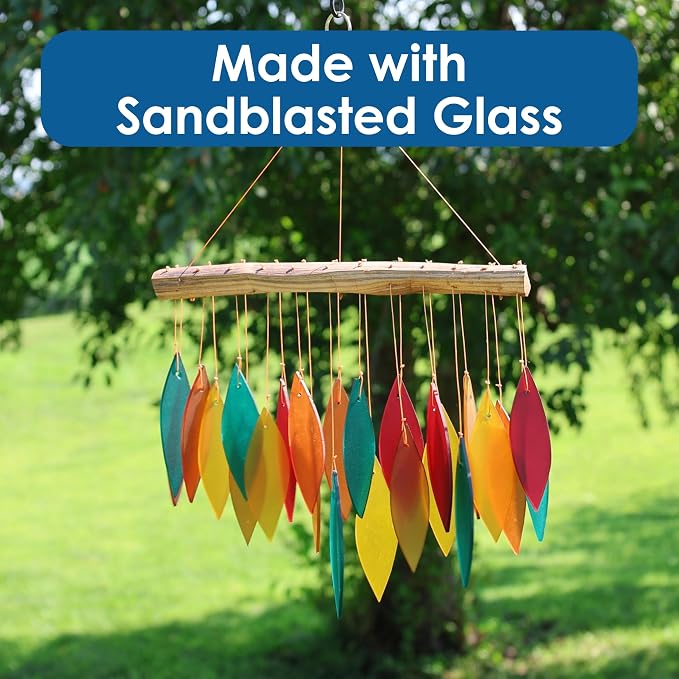 Blue Handworks Santa Fe Glass Chime, Sandblasted Glass and Found Wood Handcrafted Wind Chime