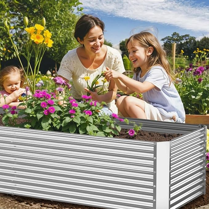 2 Pack Tall Corrugated Galvanized Steel Raised Garden Bed Outdoor, Metal Above Ground Garden Bed for Vegetables and Flowers, Rectangle Raised Beds for Gardening-6x3FT