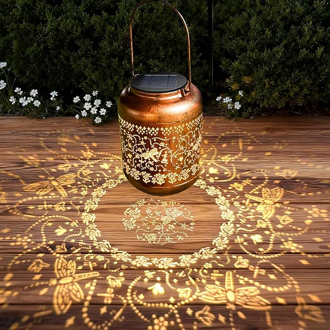 Dragonfly Solar Lanterns Outdoor Waterproof, Birthday Gifts for Women Mom Grandma - Copper Metal Hanging Solar Lights for Yard Garden Decor Dragonfly Gardening Gifts