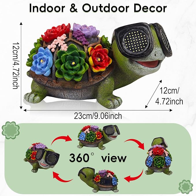 Solar Turtle Garden Decor Statue - Turtle Garden Statues with Love LED Lights,Outdoor Figurine Decorations for Outside Yard, Lawn, Patio, Porch, Balcony, Unique Birthday Gifts for Mom Women Grandma