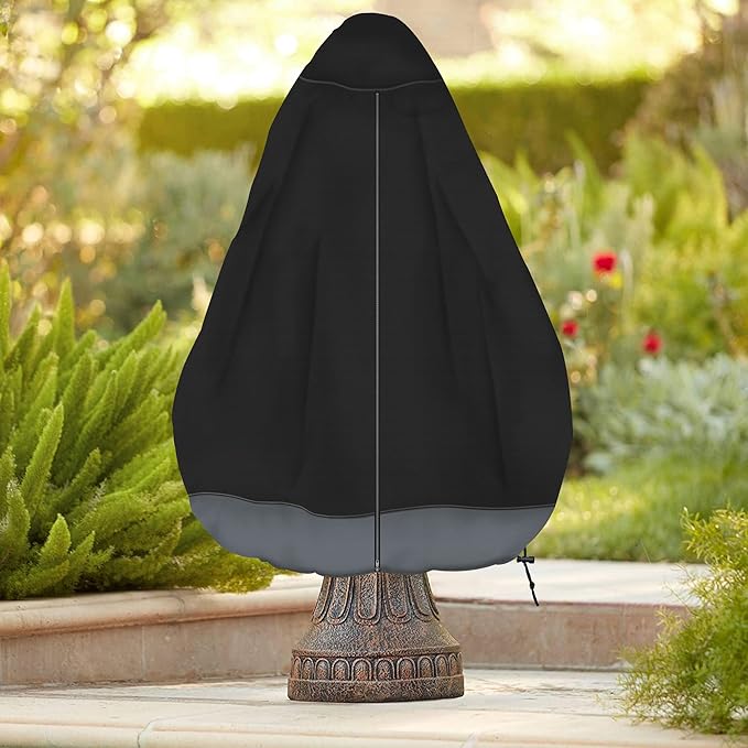 MBOOM Outdoor Fountain Cover 40" D x 50" H, Heavy Duty 600D Waterproof Water Fountain Cover for Winter, Windproof Garden Fountain Cover, All Season Protection, Black and Gray