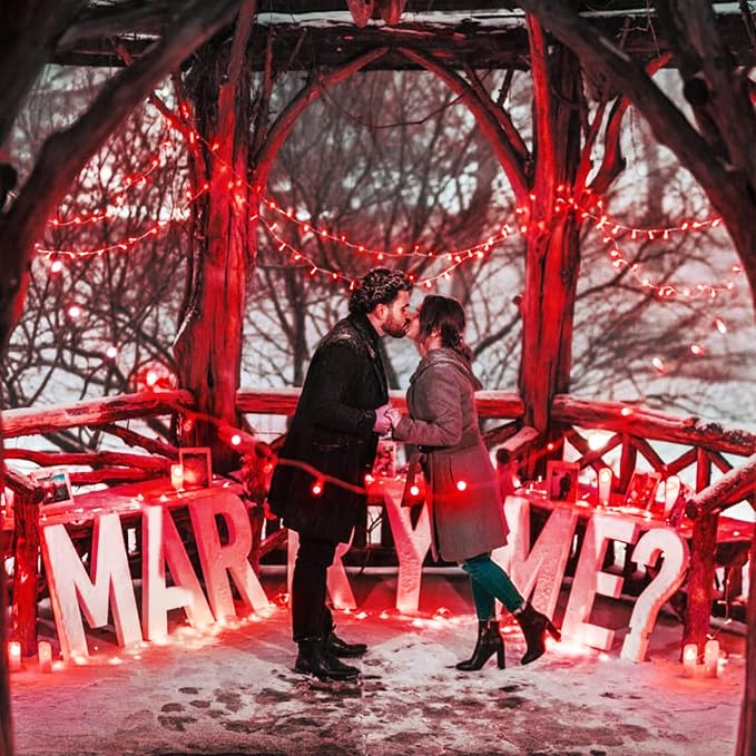 JMEXSUSS 33ft 100 LED Red Valentine Lights, Connectable 8 Modes Valentine Room Light Indoor Plug-in, Clear Wire Red Christmas String Light Outdoor Waterproof for Xmas Bedroom, Party