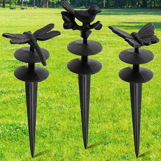 Tandefio 3 Pcs Butterfly Dragonfly Bird Garden Hose Guide Stakes, Heavy Duty Decorative Antique Black Cast Iron Metal Hose Guides, Plant Protector for Lawn Yard Flower Bed