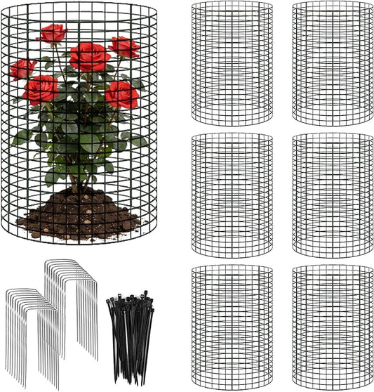 18 Pcs 24'' x 12'' Large Wire Plant Protector from Animals 6 Pack Metal Plant Cage Chicken Wire Cloche with Nylon Tie and Ground Stakes Keep Animals Out Garden Protection Bunny Barricade