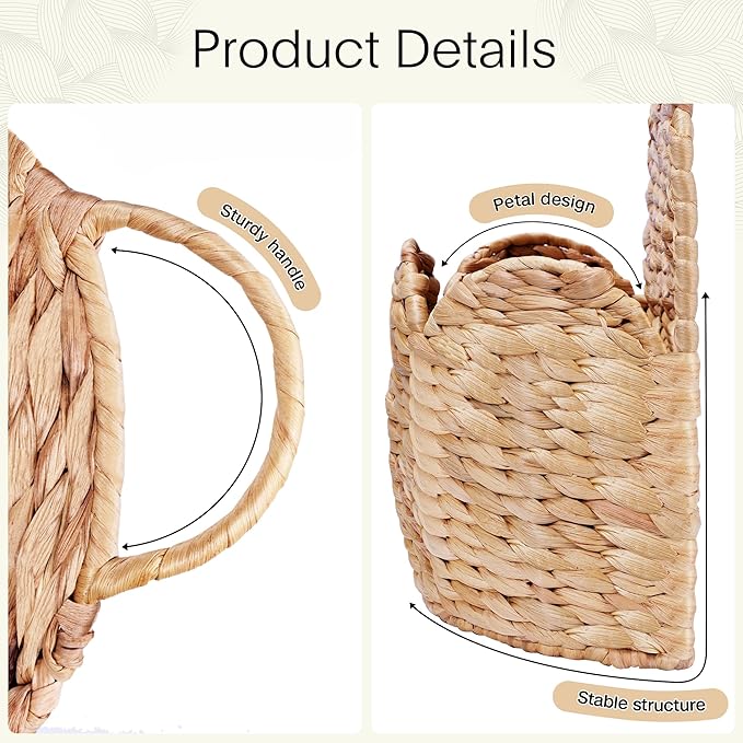 Door Basket Scalloped Hanging Storage Basket,Water Hyacinth Woven Wall Baskets for Front Door Decor, Hangable Storage Organize for Flowers,Planter,Mails,Wicker Baskets for Organizing Garden- L
