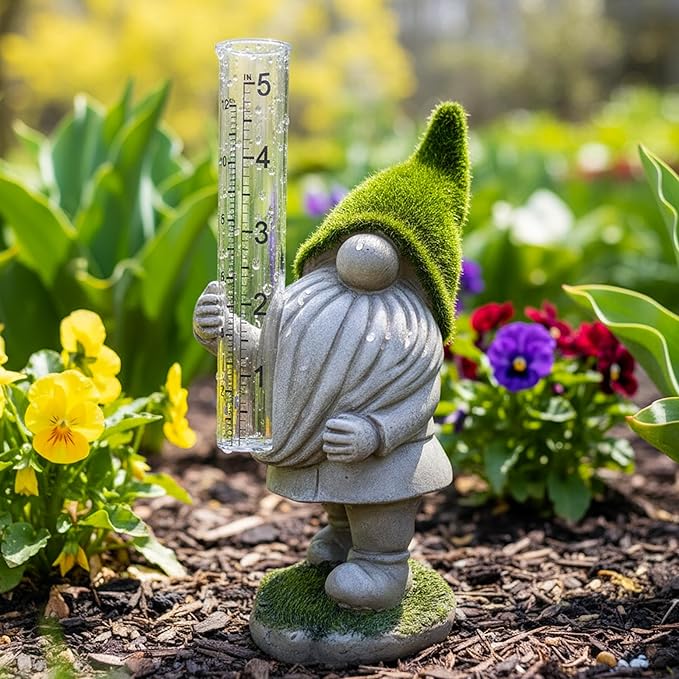 Yard Gnomes Weather Station With Rain Gauge For Garden Statue Yard Decorations, Solar Glass Freeze Proof Rain Measure Gauge Outdoor Stratus Raingage Garden Stakes, Outdoor Yard Outdoor Statue Decor