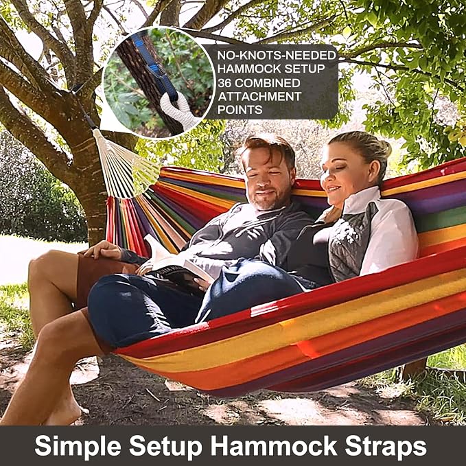 CHULIM Brazilian Double Hammock with Tree Straps,Extra Large 240x160cm,2 Persons Hammock for Backyard Patio Outdoor and Indoor,450lbs Weight Capacity,Soft Woven Cotton Fabric Natrual White