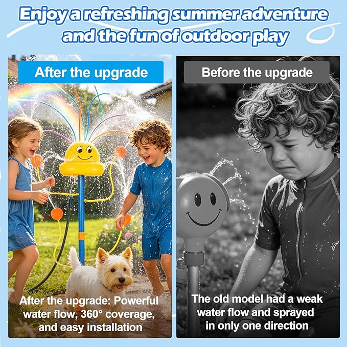 Water Sprinkler Outdoor Yard Toy for Kids, Summer Smile Face Rainbow Kids Sprinkler with 8 Wiggle Tubes 4 Nozzle, Water Sprinkler Outdoor Yard Lawn Toy for Kids for 3 4 5 6 7 8 Year Boy Girl