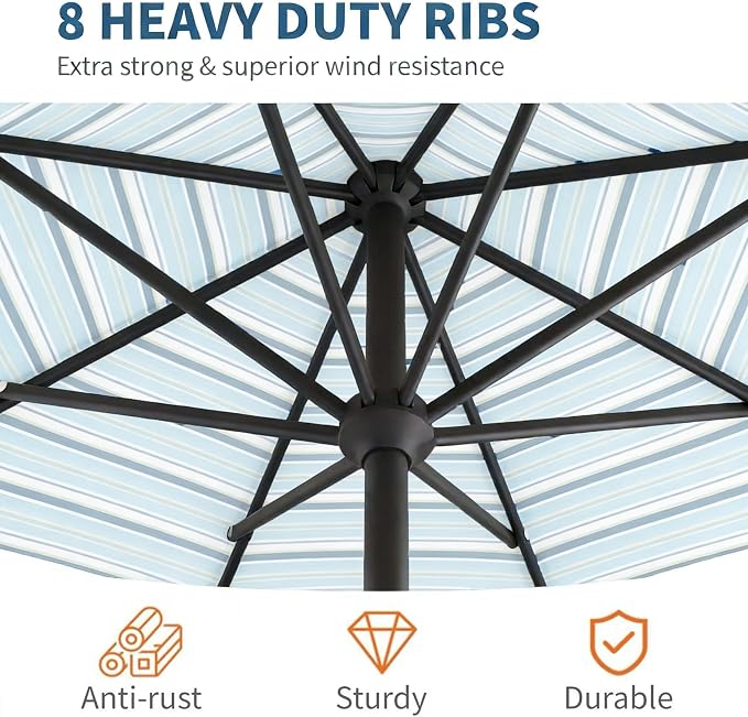 10FT Patio Umbrella, Outdoor Umbrella with Push Button Tilt and Crank, 8 Sturdy Ribs, UV Protection & Waterproof Market Umbrella for Pool, Backyard, Beach,Deck