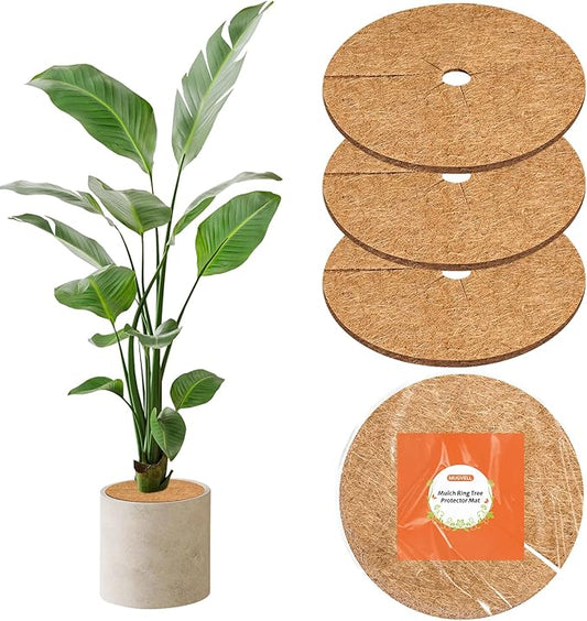 10 Inch Coconut Fiber Mulch Ring, 3 Pcs Tree Protector Mats, Coco Coir Mulch Mat Tree Guards, Plants Disc Soil Cover for Landscaping and Indoor Outdoor Gardening Pot