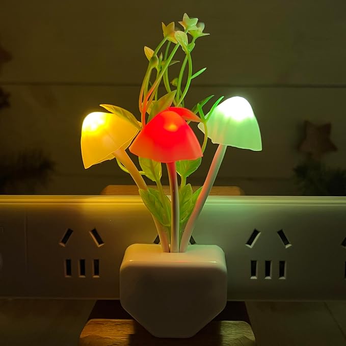 Sensor LED Mushroom Night Lights - Plug into Wall Plant Cute 7 Color Changing Dream Bed Lamp, Energy Saving Nightlight for Kids Adults Bedroom, Bathroom, Toilet, Stairs, Kitchen, Hallway Corridor