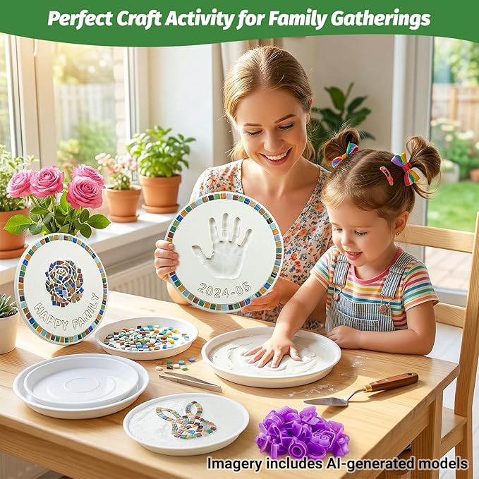 U0U Stepping Stone Kit Includes 4 Size Round Cement Molds,Mosaic Tiles and Carving Tools,DIY Garden Stepping Stone Kit for Kids,Family,Outdoor Walkways Pavement Decoration (No Concrete Mix)